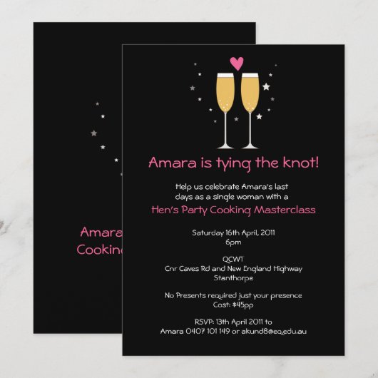 Uitnodiging Champagne Toast Bachelorette (Voorkant / Achterkant)