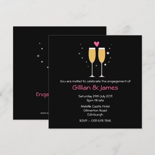 Uitnodiging Champagne Toast Engagement Party (Voorkant / Achterkant)