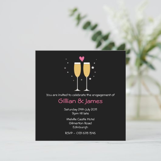 Uitnodiging Champagne Toast Engagement Party (Staand voorkant)