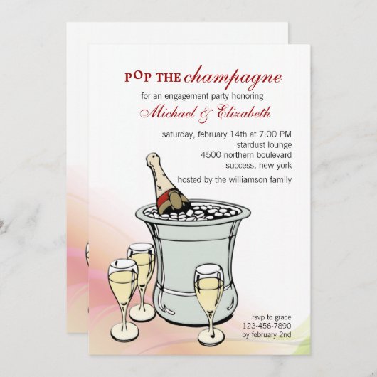 Uitnodiging Champagne Toast Engagement Party (Voorkant / Achterkant)