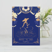 Uitnodiging Charro Uitnodiging, in marineblauw en (Staand voorkant)
