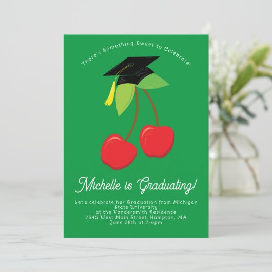 Uitnodiging Cherry Graduation Party (Staand voorkant)