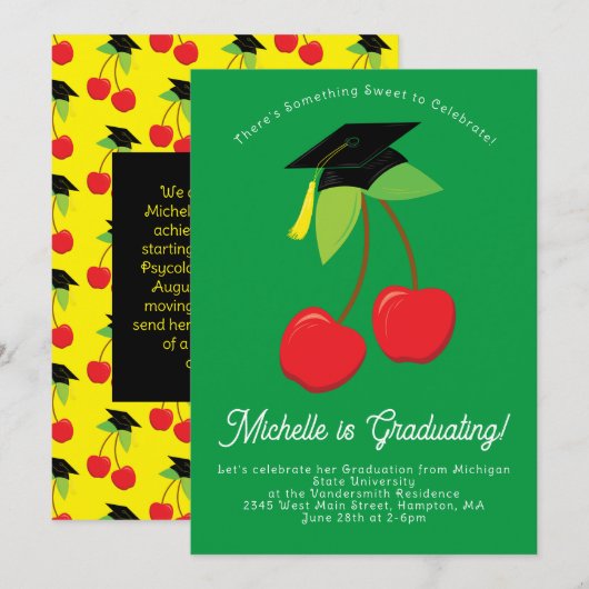 Uitnodiging Cherry Graduation Party (Voorkant / Achterkant)