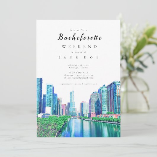 Uitnodiging Chicago River Bachelorette Party (Staand voorkant)