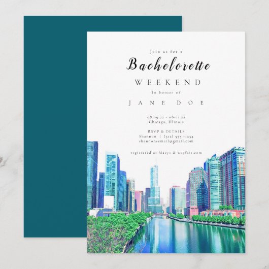 Uitnodiging Chicago River Bachelorette Party (Voorkant / Achterkant)