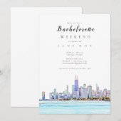 Uitnodiging Chicago Skyline Bachelorette Party (Voorkant / Achterkant)