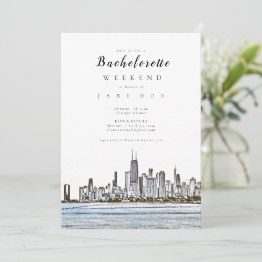Uitnodiging Chicago Skyline Bachelorette Party (Staand voorkant)