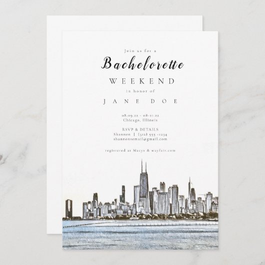 Uitnodiging Chicago Skyline Bachelorette Party (Voorkant / Achterkant)