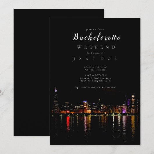 Uitnodiging Chicago Skyline Bachelorette Party (Voorkant / Achterkant)