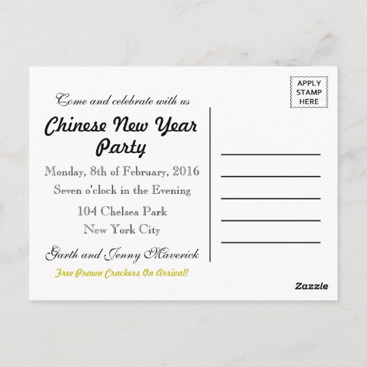 Uitnodiging Chinese nieuwjaarspartij Lantaarn (Achterkant)