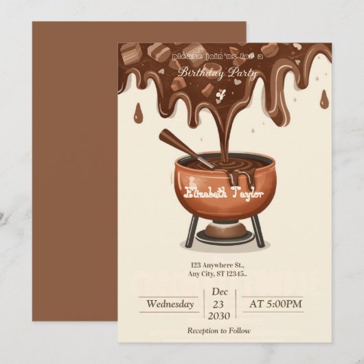 Uitnodiging Chocolade Fondue Feest – Zoet & Cozy  (Voorkant / Achterkant)