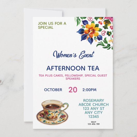 Uitnodiging Christelijke Vrouwen Fellowship Thee (Voorkant)