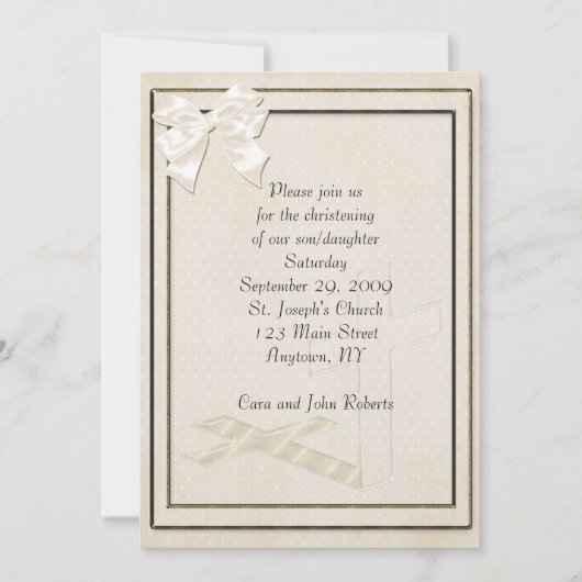 Uitnodiging Christening Cream Cross (Voorkant)