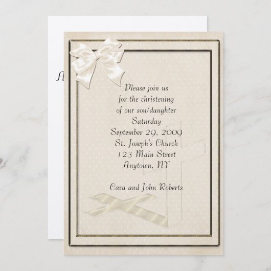 Uitnodiging Christening Cream Cross (Voorkant / Achterkant)