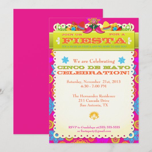 Uitnodiging Cinco De Mayo (Voorkant / Achterkant)