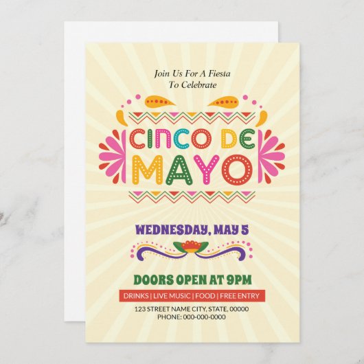 Uitnodiging Cinco De Mayo-feestdag (Voorkant / Achterkant)