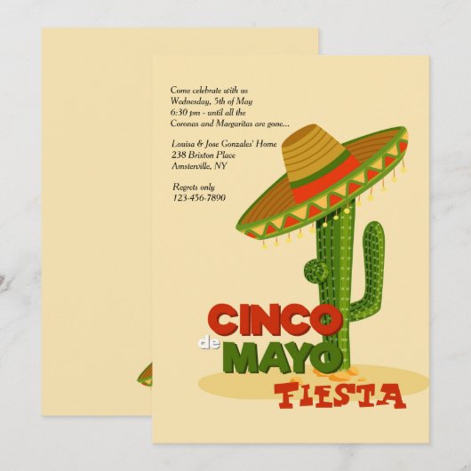 Uitnodiging Cinco de Mayo Sombrero (Voorkant / Achterkant)