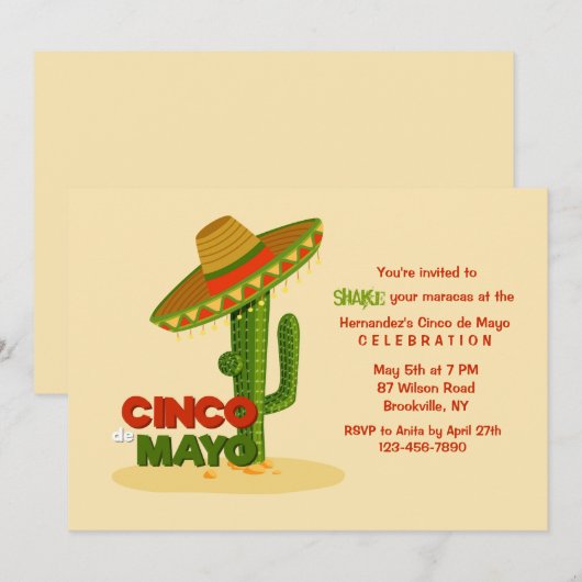 Uitnodiging Cinco de Mayo Sombrero (Voorkant / Achterkant)