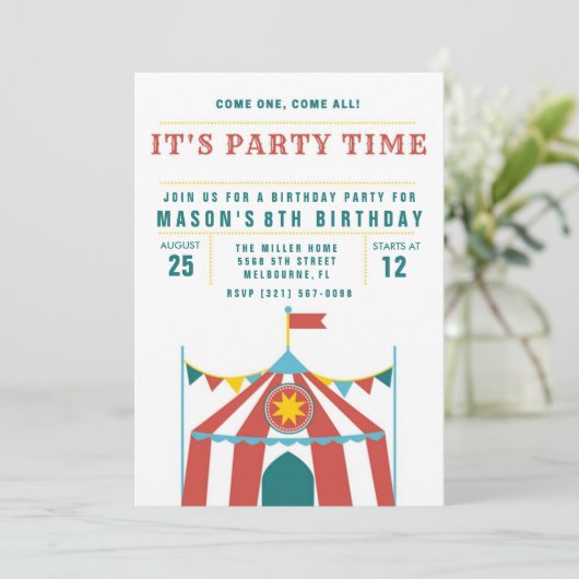 Uitnodiging Circus Birthday kind (Staand voorkant)