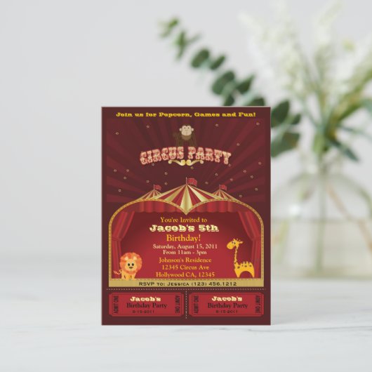 Uitnodiging Circus Birthday kind (Staand voorkant)