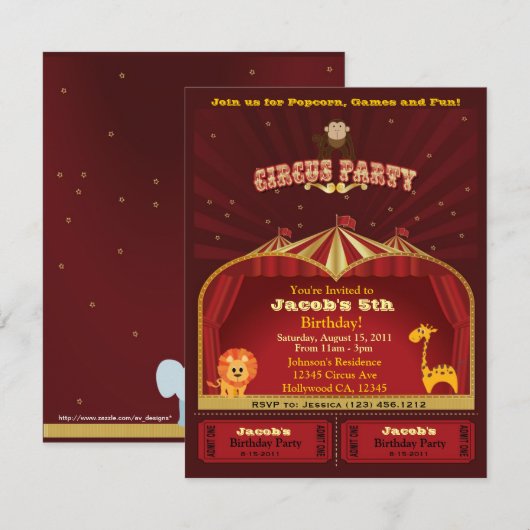 Uitnodiging Circus Birthday kind (Voorkant / Achterkant)