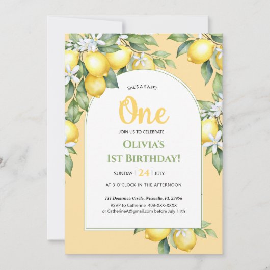 Uitnodiging Citroencitrus 1e verjaardag. (Voorkant)
