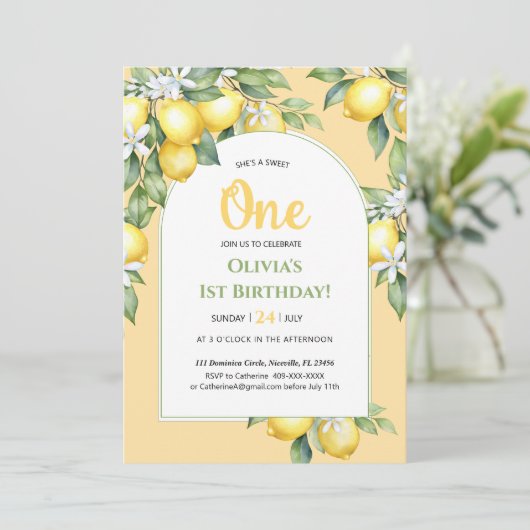 Uitnodiging Citroencitrus 1e verjaardag. (Staand voorkant)