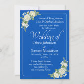 Uitnodiging Cobalt Blauw & Witte Rozen bruiloft (Voorkant)