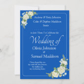 Uitnodiging Cobalt Blauw & Witte Rozen bruiloft (Voorkant)