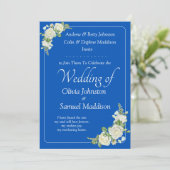 Uitnodiging Cobalt Blauw & Witte Rozen bruiloft (Staand voorkant)