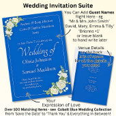 Uitnodiging Cobalt Blauw & Witte Rozen bruiloft