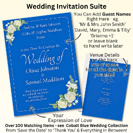 Uitnodiging Cobalt Blauw & Witte Rozen bruiloft