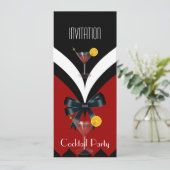 Uitnodiging cocktail Red Black White Stropdas Bow (Staand voorkant)