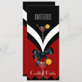 Uitnodiging cocktail Red Black White Stropdas Bow (Voorkant / Achterkant)