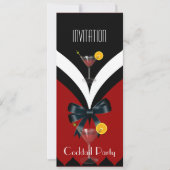 Uitnodiging cocktail Red Black White Stropdas Bow (Voorkant)