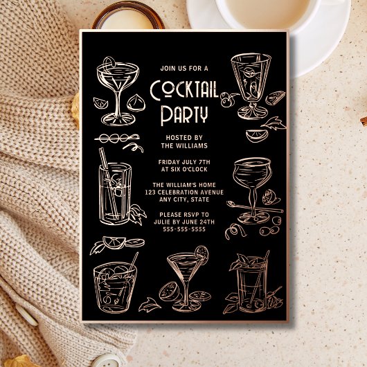 Uitnodiging Cocktailparty Zwart Elegant