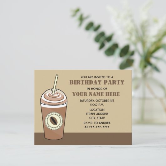 Uitnodiging Coffee Birthday Party (Staand voorkant)
