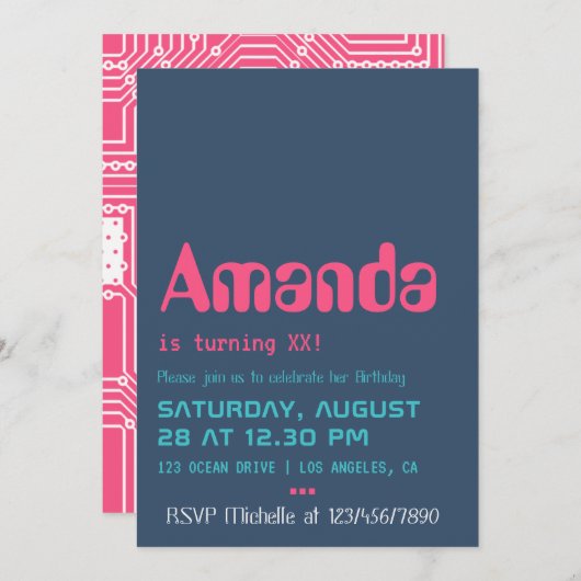 Uitnodiging computergeek Birthday Party (Voorkant / Achterkant)