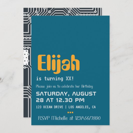 Uitnodiging computergeek Birthday Party (Voorkant / Achterkant)