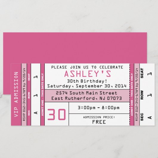 Uitnodiging concertkaart roze (Voorkant / Achterkant)