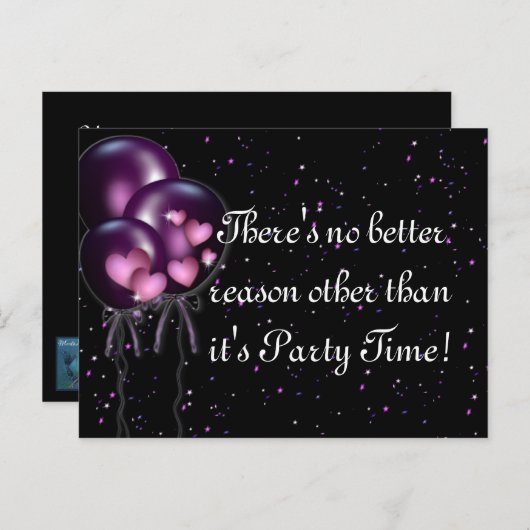 Uitnodiging Confetti- en Paarse-Baltische partij (Voorkant / Achterkant)