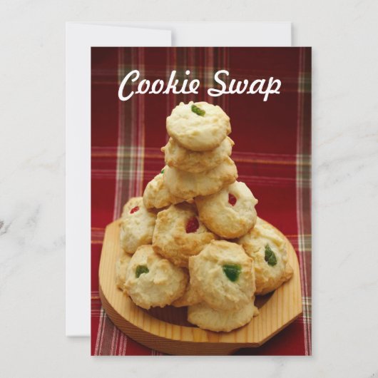 Uitnodiging Cookie Swap Rode Gestreepte Thumbprint (Achterkant)