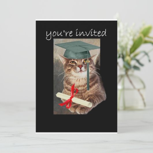 Uitnodiging Cool Cat graduation party (Staand voorkant)