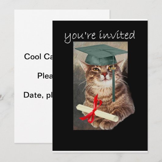 Uitnodiging Cool Cat graduation party (Voorkant / Achterkant)