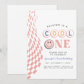 Uitnodiging Cool One Girl's eerste verjaardag geru (Voorkant / Achterkant)