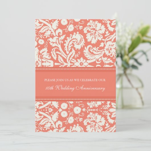 Uitnodiging Coral Damask 10e jubileumfeest (Staand voorkant)