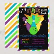Uitnodiging Cosmic Bowling Jongens Verjaardagsfees