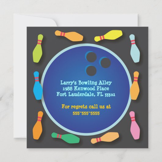 Uitnodiging Cosmic Bowling Party (Achterkant)