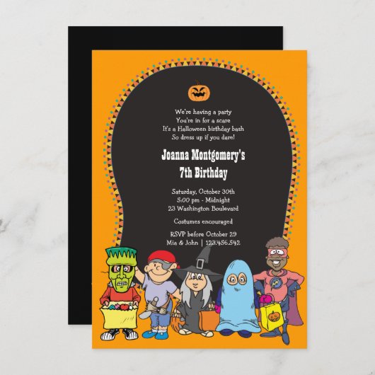 Uitnodiging Costume Party van het Kind Halloween B (Voorkant / Achterkant)