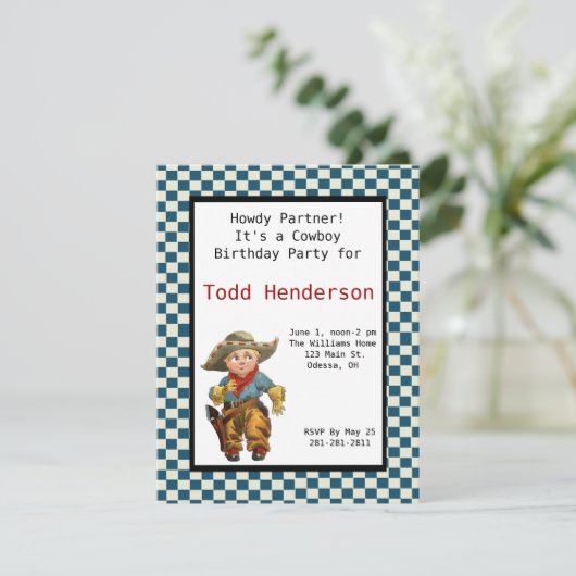 Uitnodiging Cowboy Party (Staand voorkant)